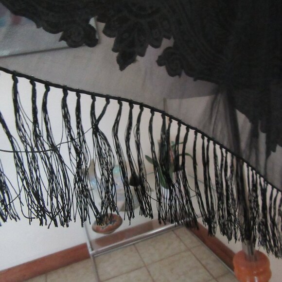 Sheer black shawl scarf with floral & paisley black on black patterns 78" x 21" - Picture 9 of 14